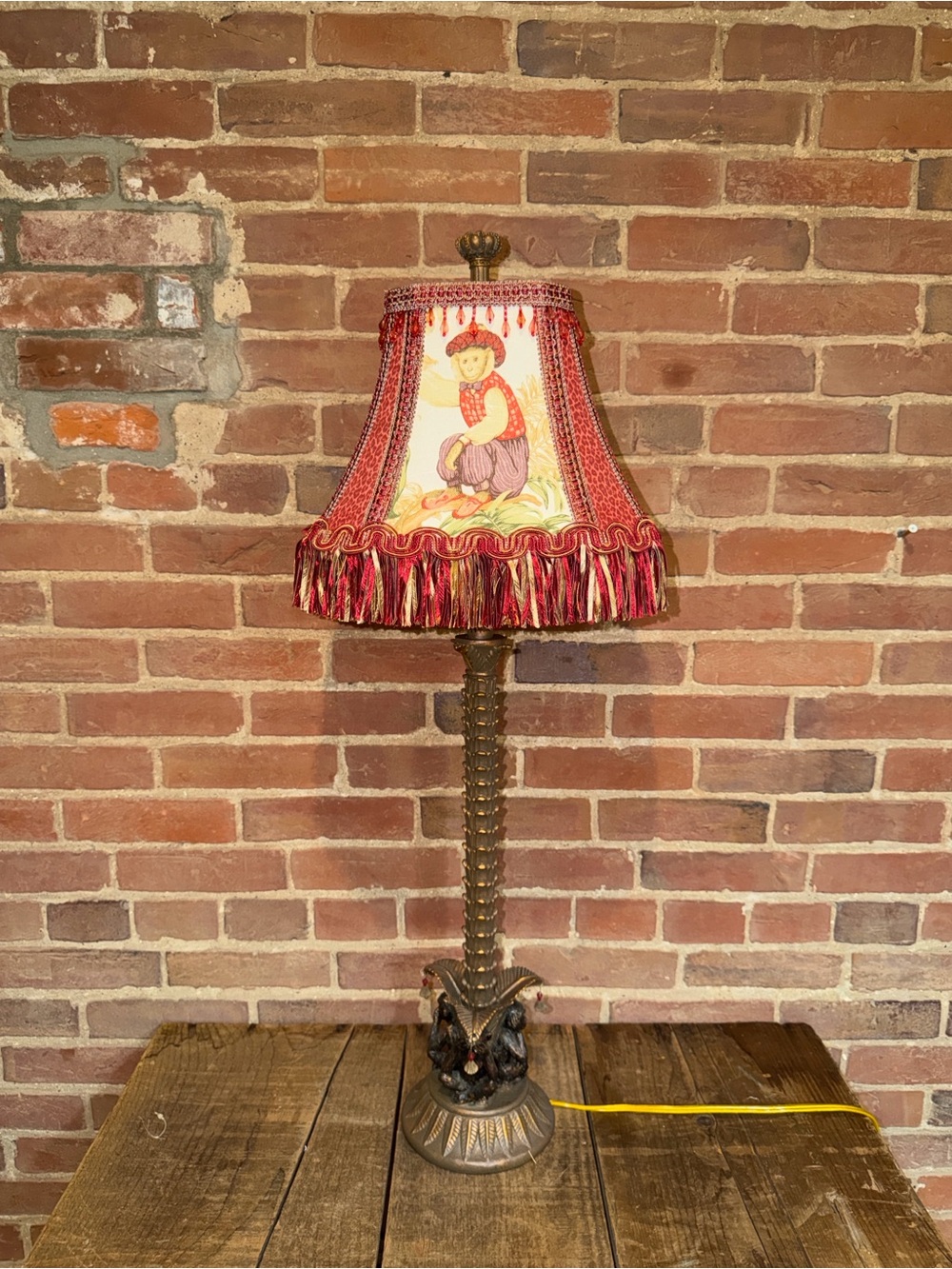 Monkey Palm Tree Table Lamp Resin Base Beaded Fringe Shade Tropical Decor